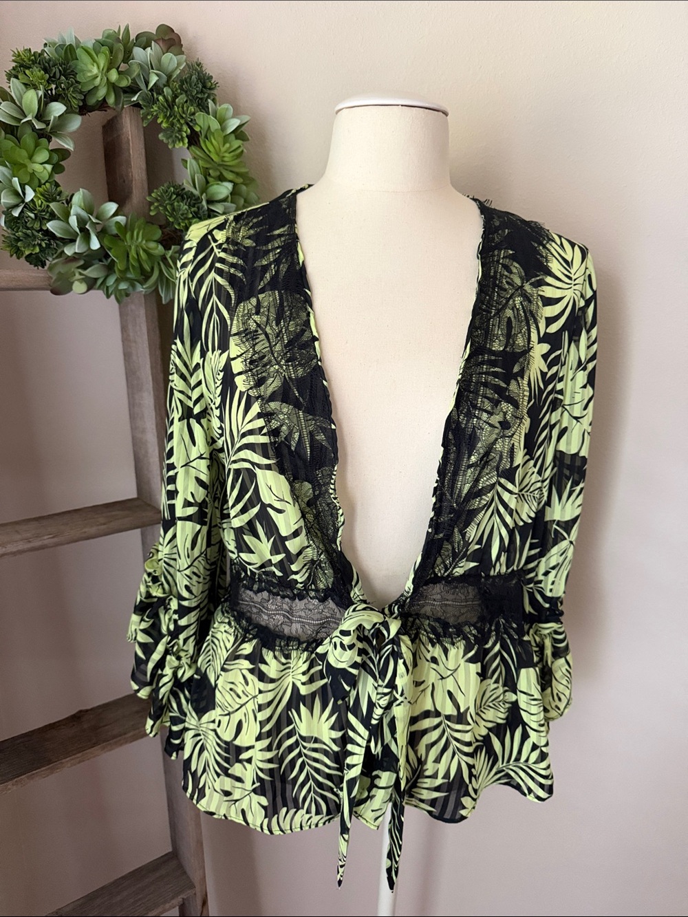 Cato palm leaf lace cardigan